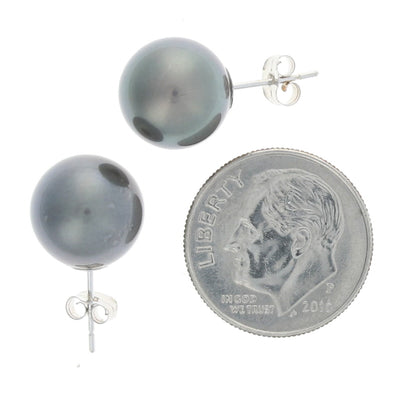 10.5mm Tahitian Pearl Earrings White Gold