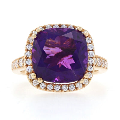 6.59ct Amethyst & Diamond Ring Yellow Gold