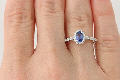 Sapphire & Diamond Halo Ring  .88ctw
