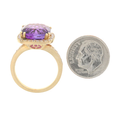 6.59ct Amethyst & Diamond Ring Yellow Gold