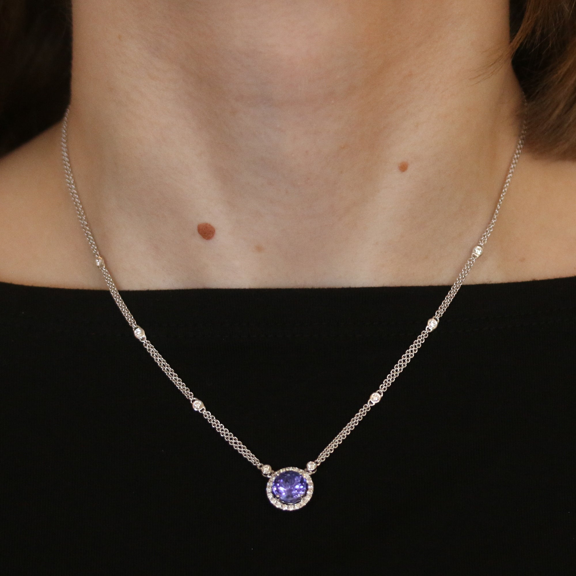 December Birthstone Genuine Blue Tanzanite and White Diamond Necklace For  Women