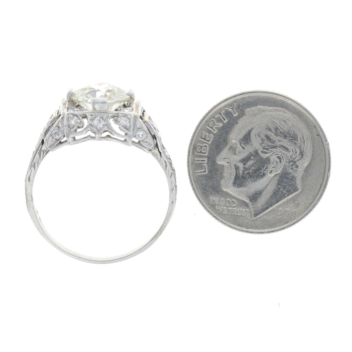 1.34ct Art Deco Diamond & Synthetic Sapphire Ring Platinum
