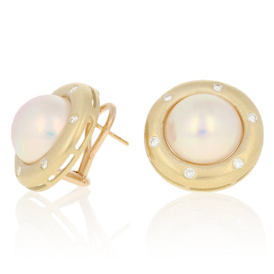 12mm Mabe Pearl & Diamond Earrings
