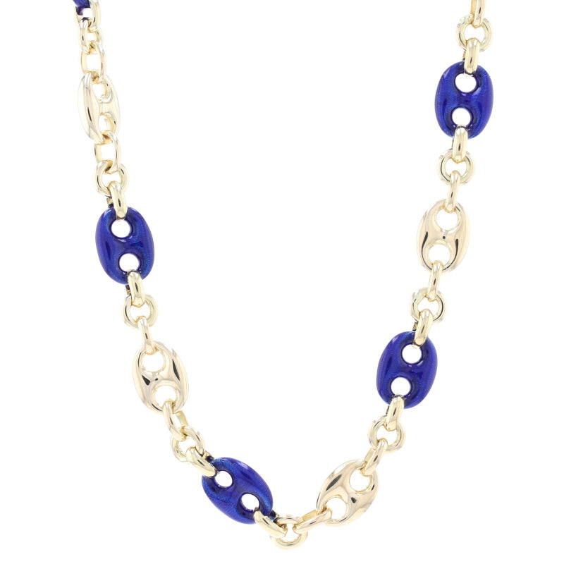 Blue Enamel Gucci Link Necklace Yellow Gold