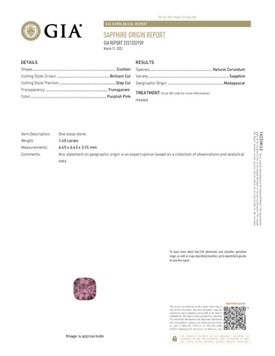 1.40ct Loose Sapphire Square Cushion GIA