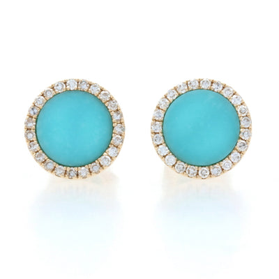 14K White Gold Halo Stud Earrings with 2 Flat Blue Turquoise - Westwood  Jewelers