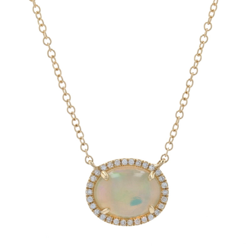 1.02ct Opal & Diamond Necklace Yellow Gold