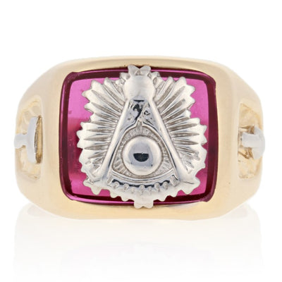 Blue Lodge Past Master Synthetic Spinel Ring Yellow Gold