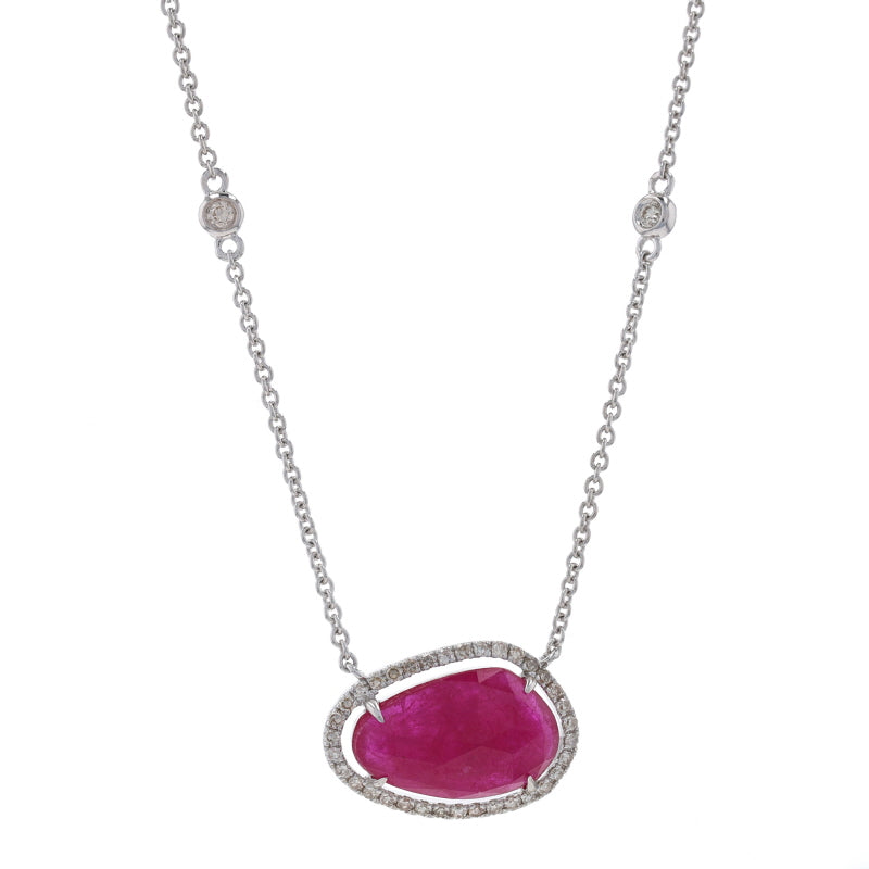 3.33ctw Ruby & Diamond Pendant Necklace White Gold