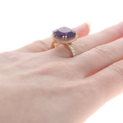 6.59ct Amethyst & Diamond Ring Yellow Gold