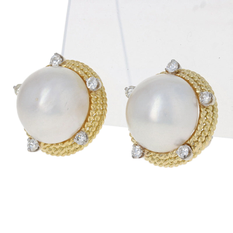 Mabe Pearl & Diamond Earrings Yellow Gold