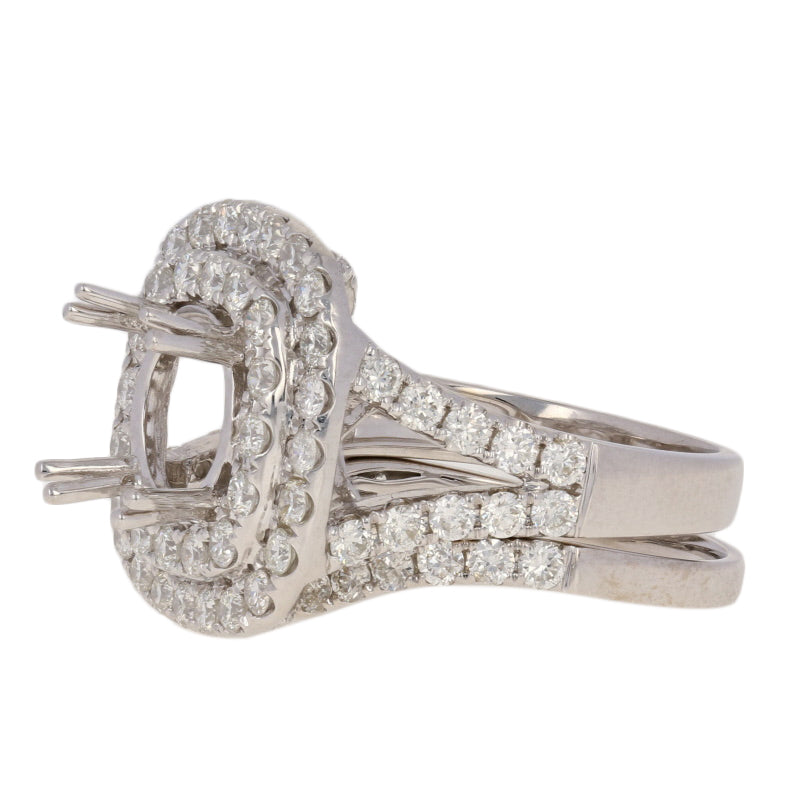 Semi-Mount Double Halo Engagement Ring & Wedding Band 2.35ctw