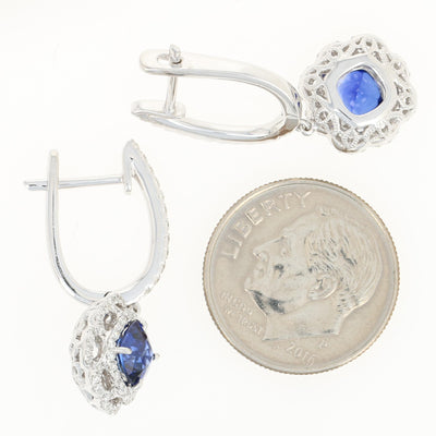 Sapphire & Diamond Halo Earrings  2.13ctw